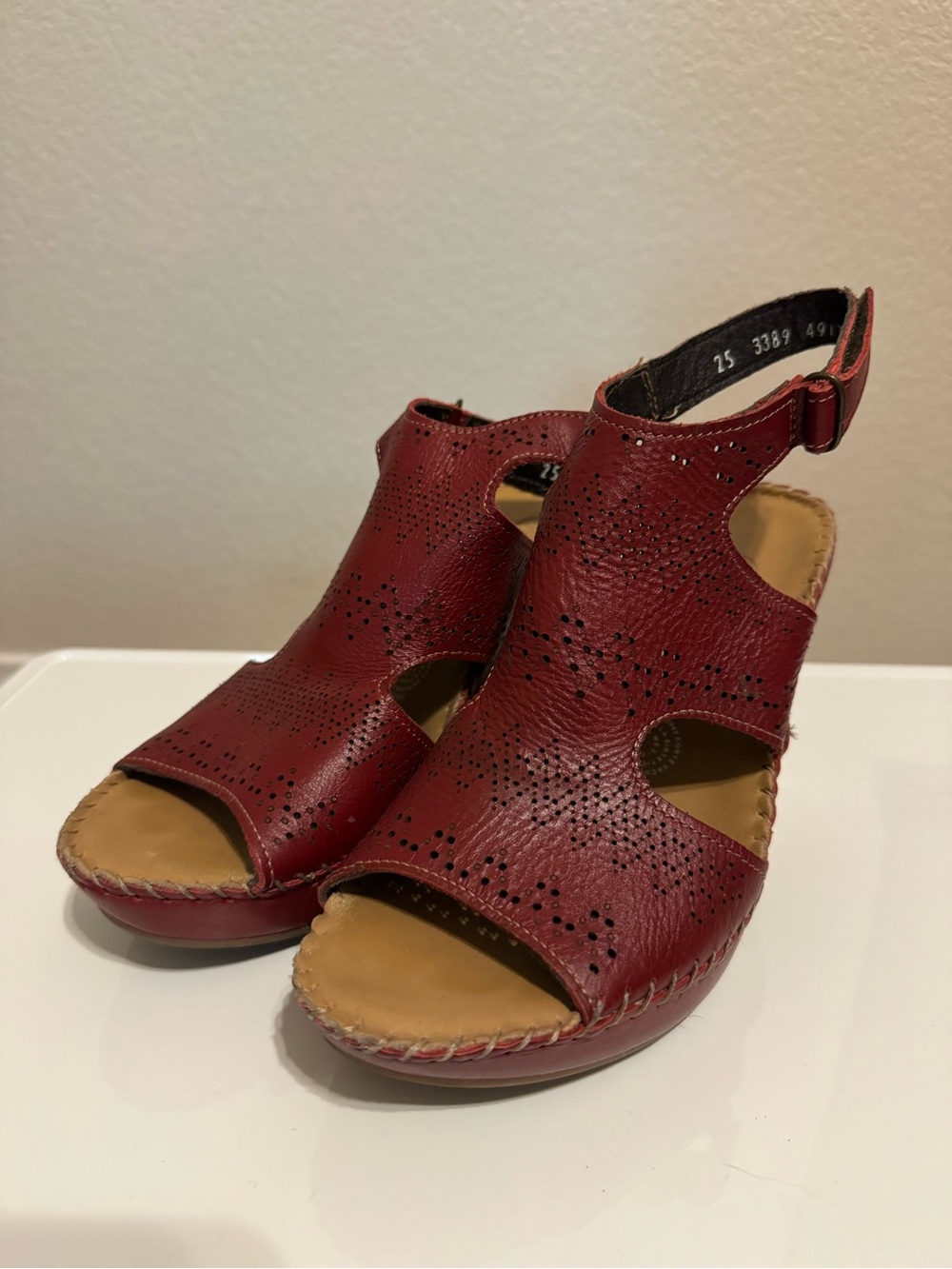 Women’s Red Perforated Leather Open-Toe Slingback Sandals